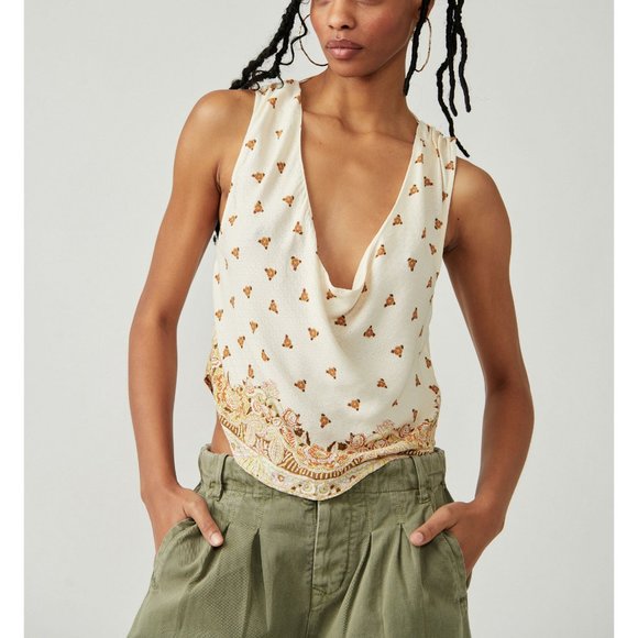🎉LAST CHANCE🎉 FREE PEOPLE Silas Printed Cowlneck Top / Ivory Combo - Picture 6 of 13